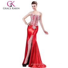 Grace Karin Readmade Real Sample Split Leg Beaded Formal Red Mermaid Evening Dress CL4421-2